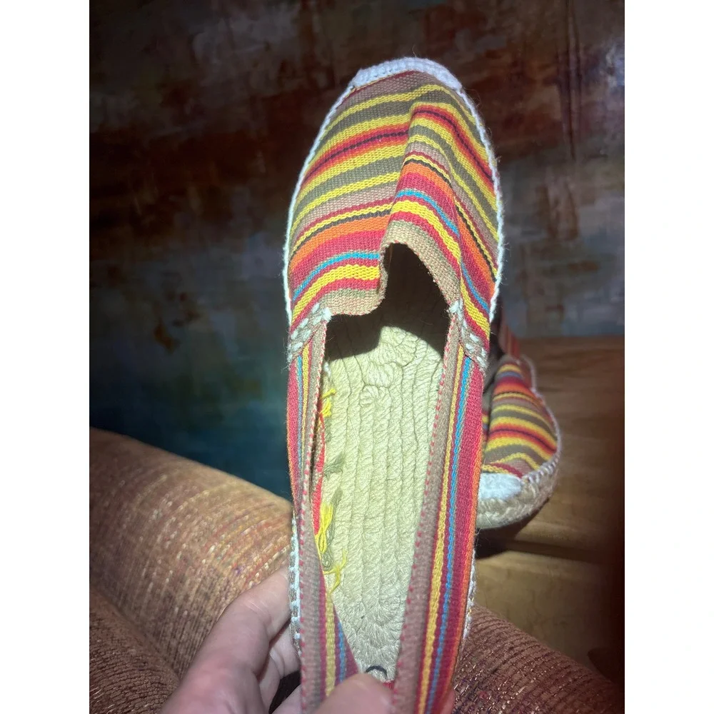 Artisanal Striped Canvas Espadrilles Hand-Stitched Jute Flats EU 40 Multicolor